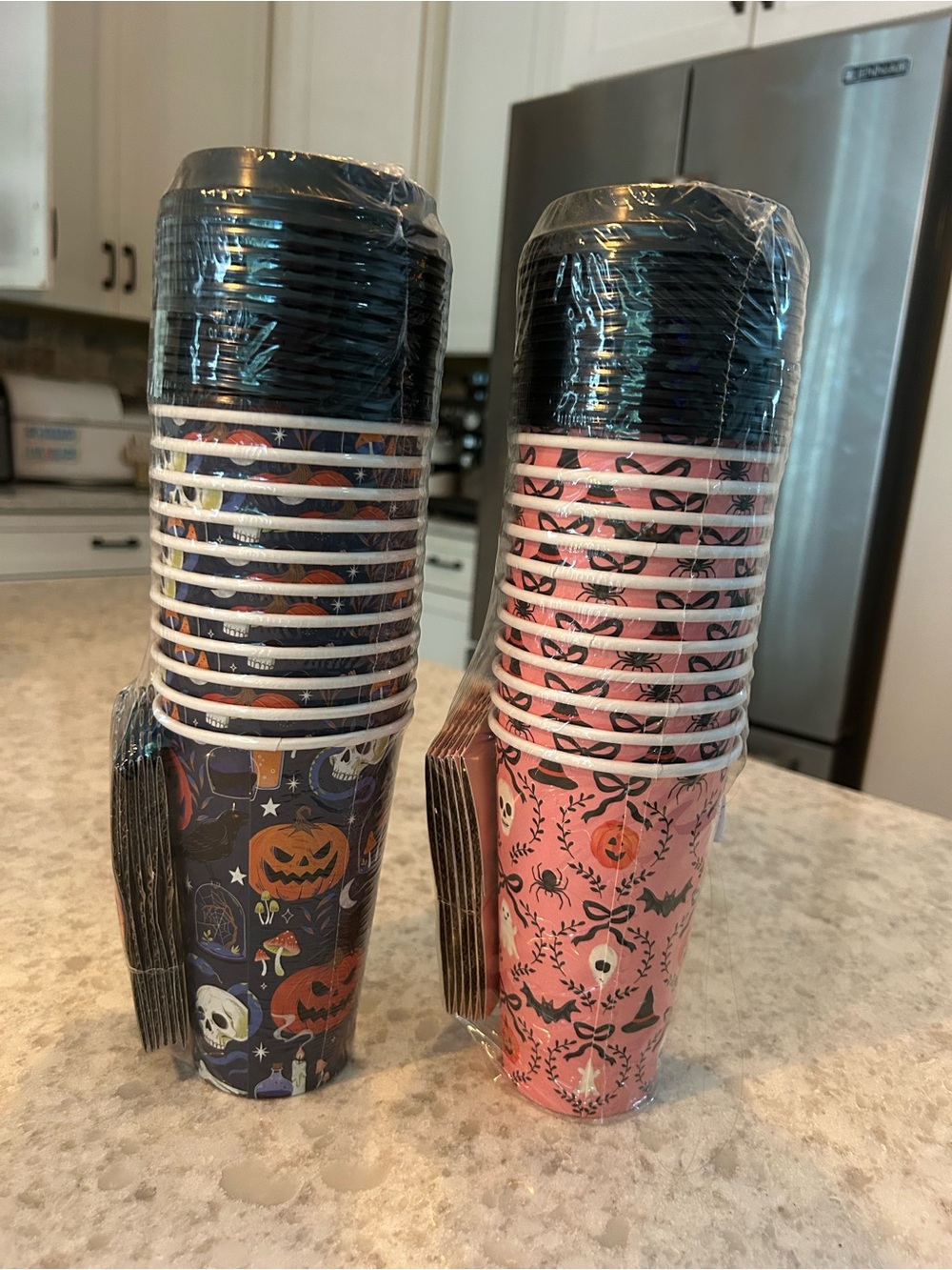 “New” Set of 2 Halloween Themed Disposable Cups - Black & Pink Pumpkin Designs